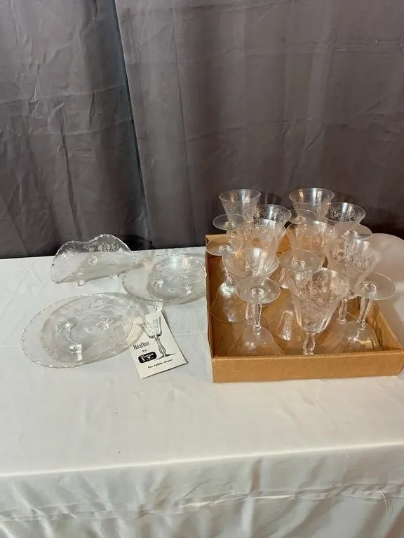 Fostoria Heather Etched Glass Stemware and Serving