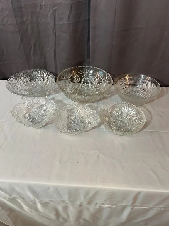 Pressed and Cut Clear Glass Bowls and Serving Dish