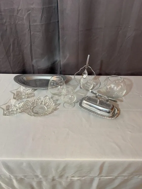 Silver Plate Butter Dish Serving Platter and Press