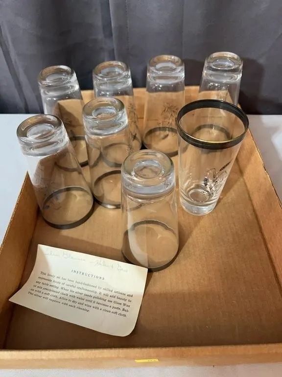 Silver Rim Wheat Motif Highball Tumbler Glasses Se