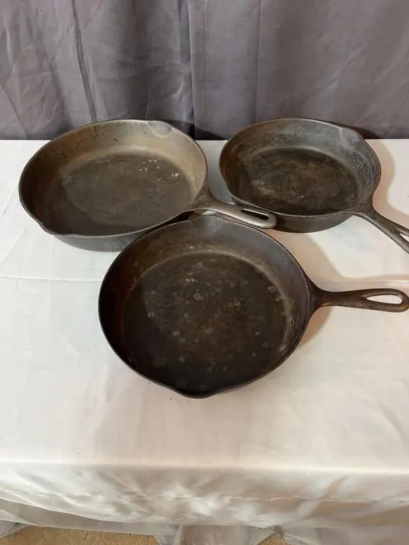 Antique Cast Iron Skillet Trio Including Wapak No
