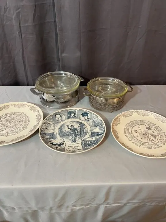 Commemorative Calendar Plates and Glass Casserole