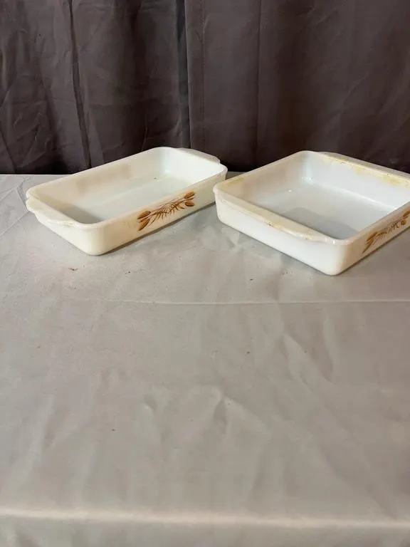 Fire-King Wheat Pattern Milk Glass Baking Dishes P