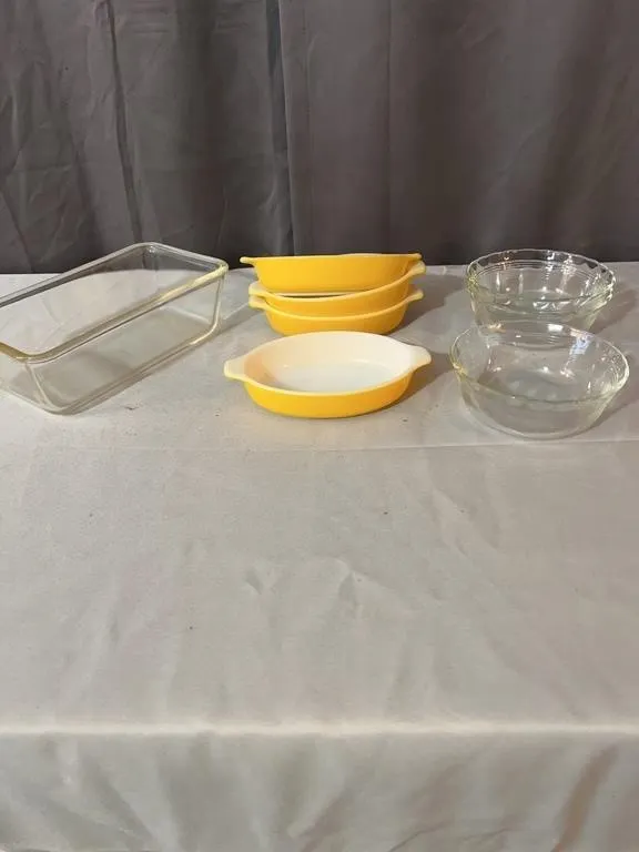 Clear and Yellow Glass Bakeware Including Loaf Pan