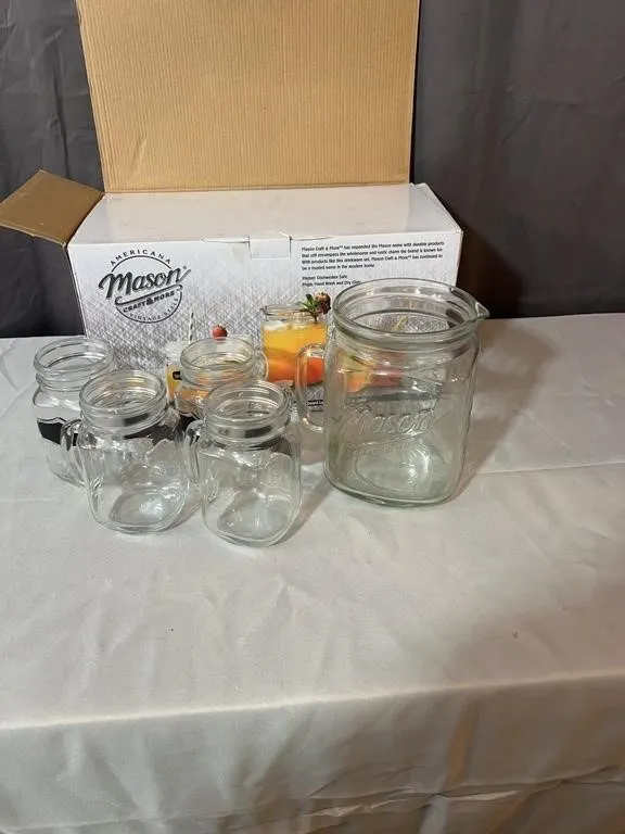 Mason Craft and More Glass Drinkware Set Pitcher a