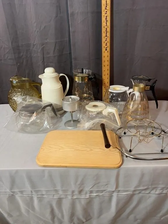 Mid-Century Glass Coffee Carafes Pitchers and Wood