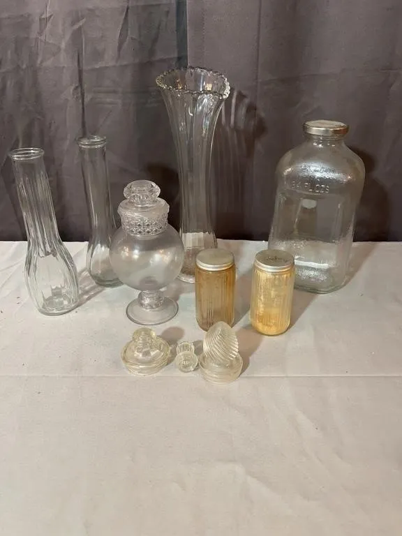 Clear Glass Bottles Vases Covered Urn Spice Jars a