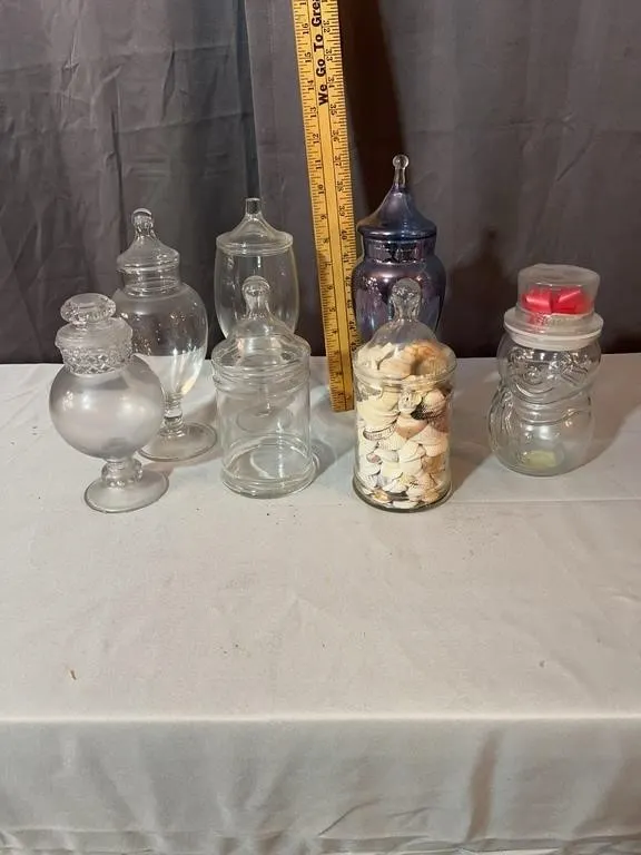 Assorted Glass Apothecary Jars Candy Dishes and Sn