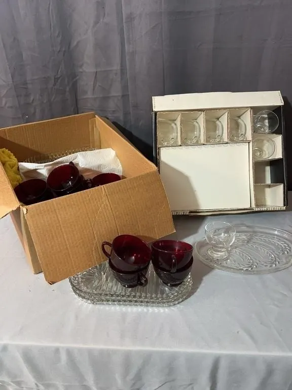 Federal Glass Snack Sets and Ruby Red Glassware Se