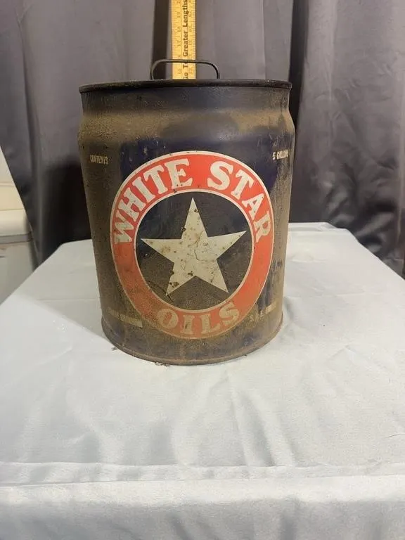 Antique White Star Oils Five Gallon Metal Canister