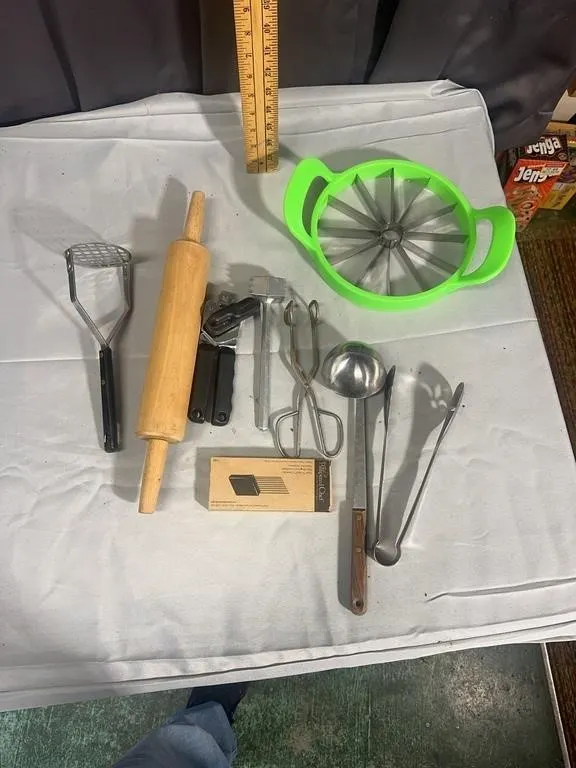Assorted Kitchen Utensils Including Rolling Pin an