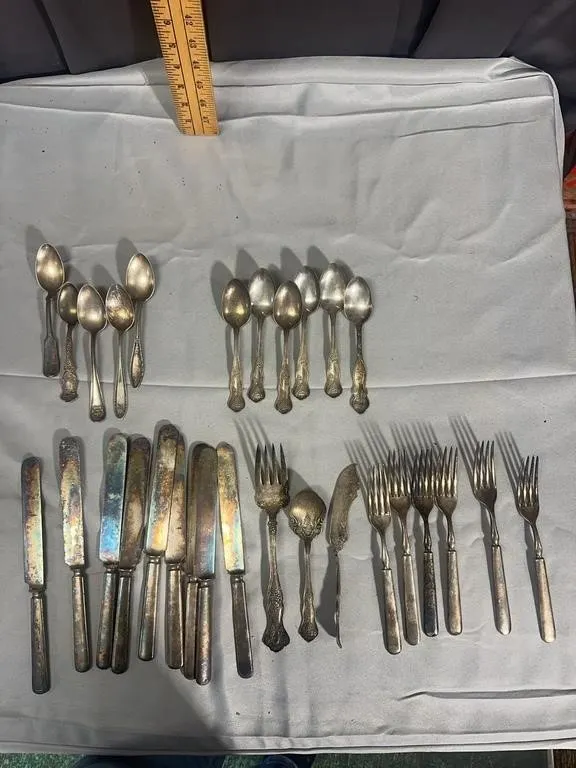 Assorted Silver Plated Flatware Service Pieces and
