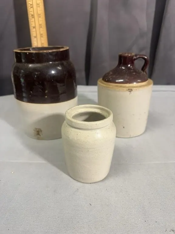 Antique Salt Glazed Stoneware Crock Jar and Whiske