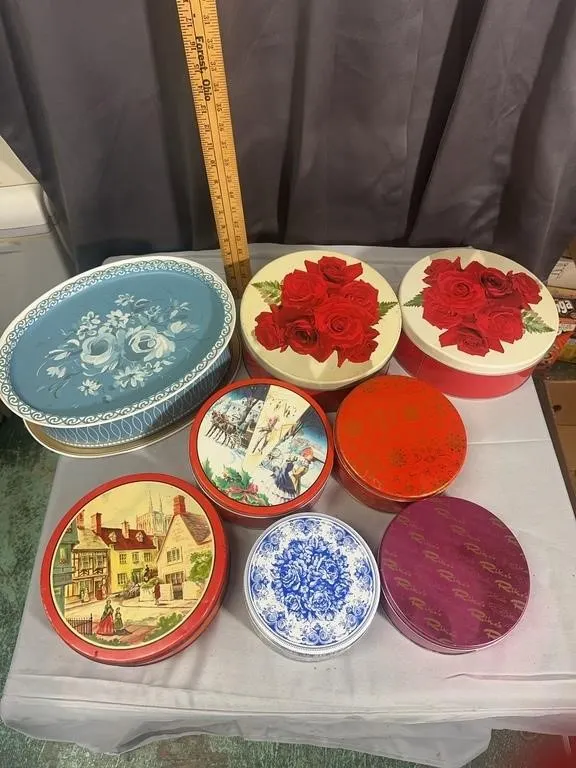 Assorted Lithographed Tin Containers and Hand Pain
