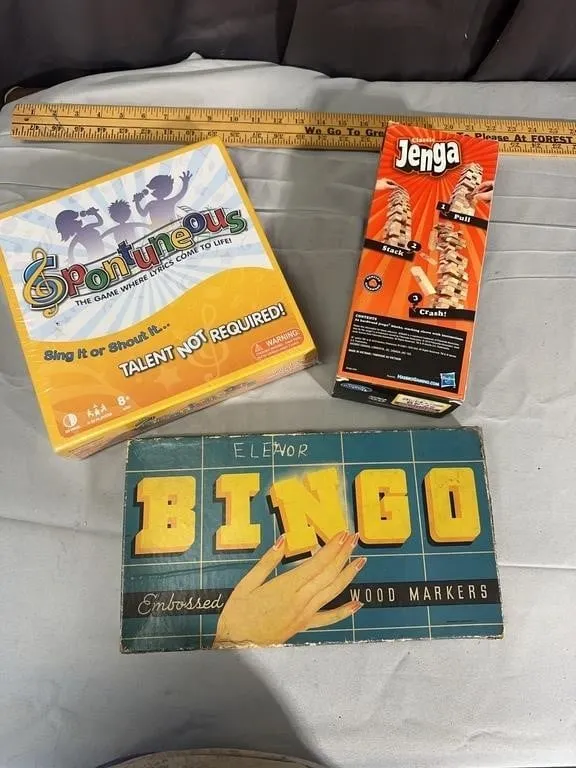 Assorted Board Games Including Spontuneous Jenga a