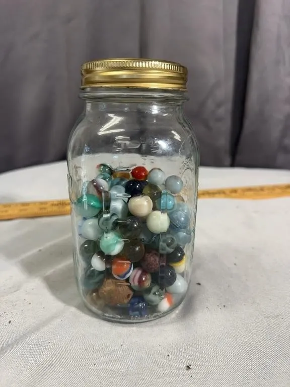 Assorted Glass Marbles Collection in Ball Mason Ja