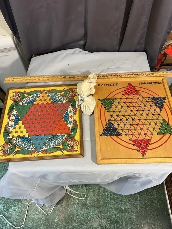 Antique Chinese Star Checkers Milton Bradley Woode