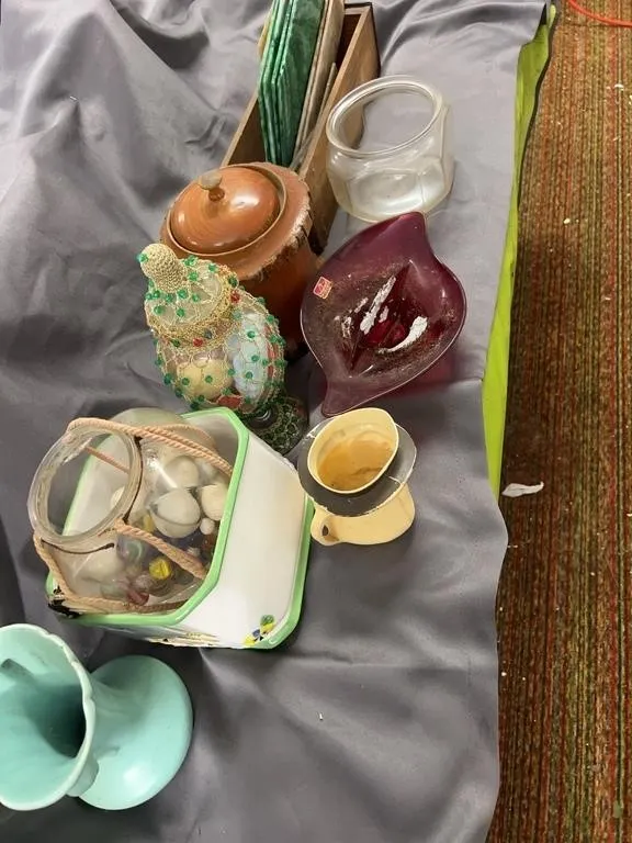 Assorted Collectibles Including Glass Fruit Jar wi