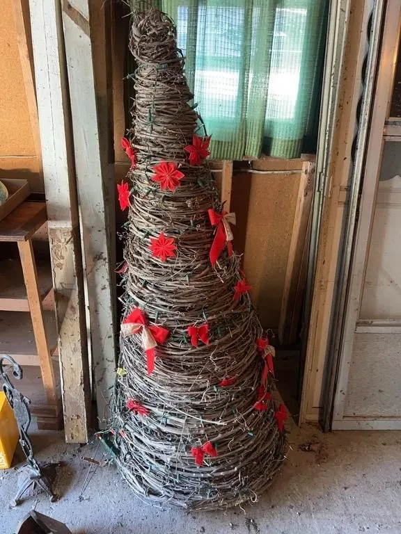 Large Woven Grapevine Topiary Cone Christmas Tree