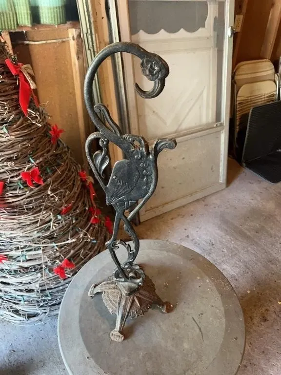 Antique Cast Iron Crane Heron Hanging Stand
