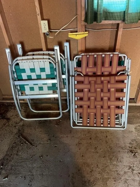 Folding Webbed Aluminum Lawn Chairs Including Rock