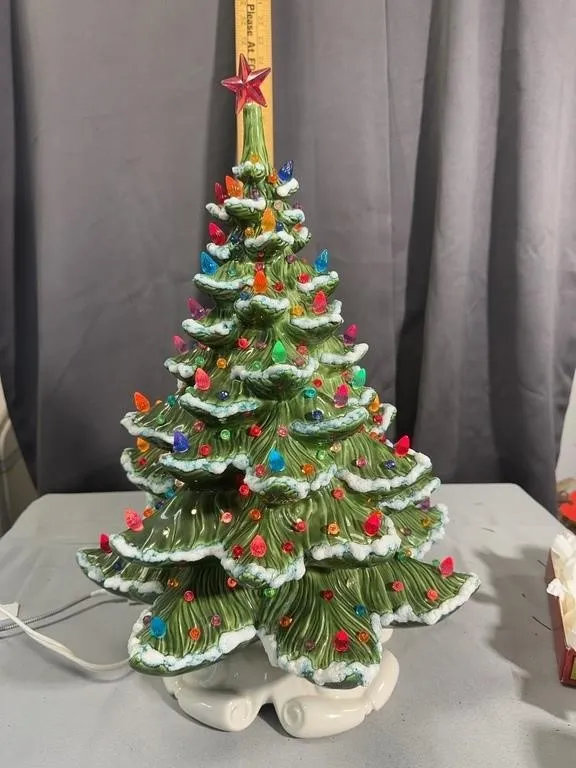 Lighted Ceramic Christmas Tree With White Glaze Ba
