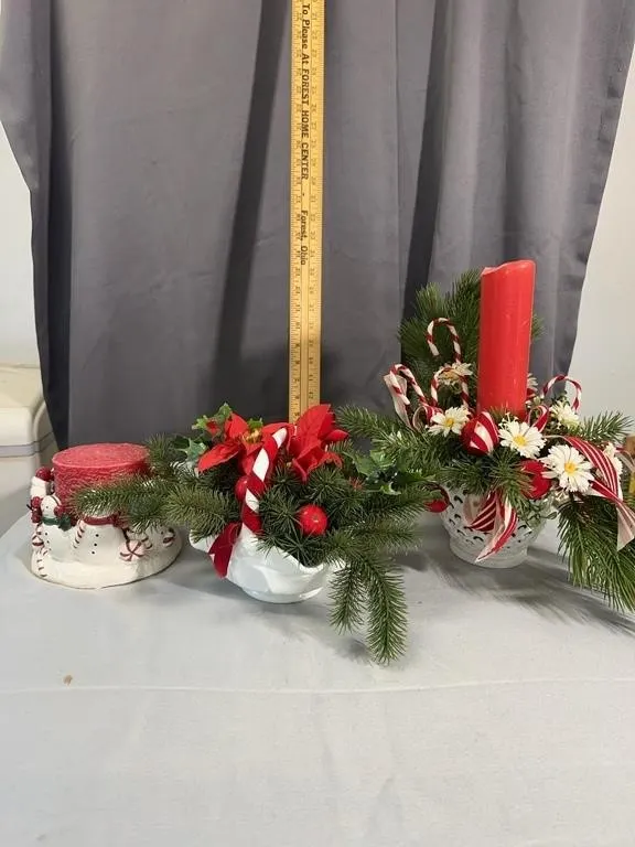 Holiday Candle Centerpiece Trio with Snowman Holde