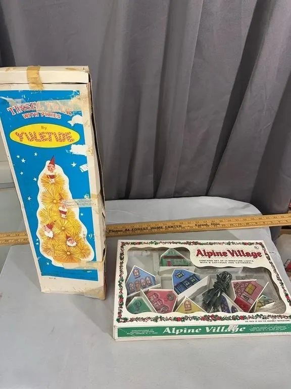 Yuletide Pixie Tinsel Tree and Alpine Village Ligh