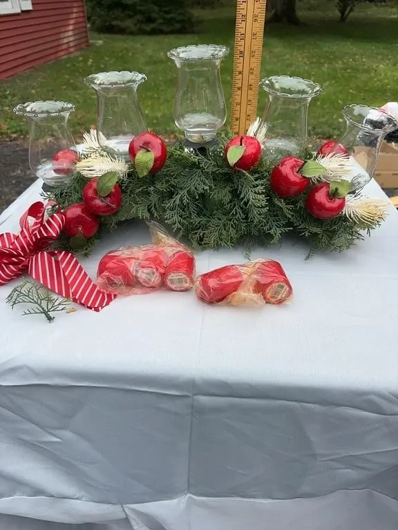 Holiday Candleholder Centerpiece with Five Glass H