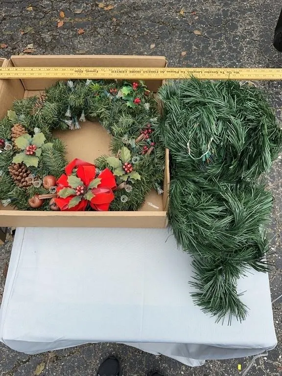 Artificial Holiday Pine Wreath with Lights and Gre