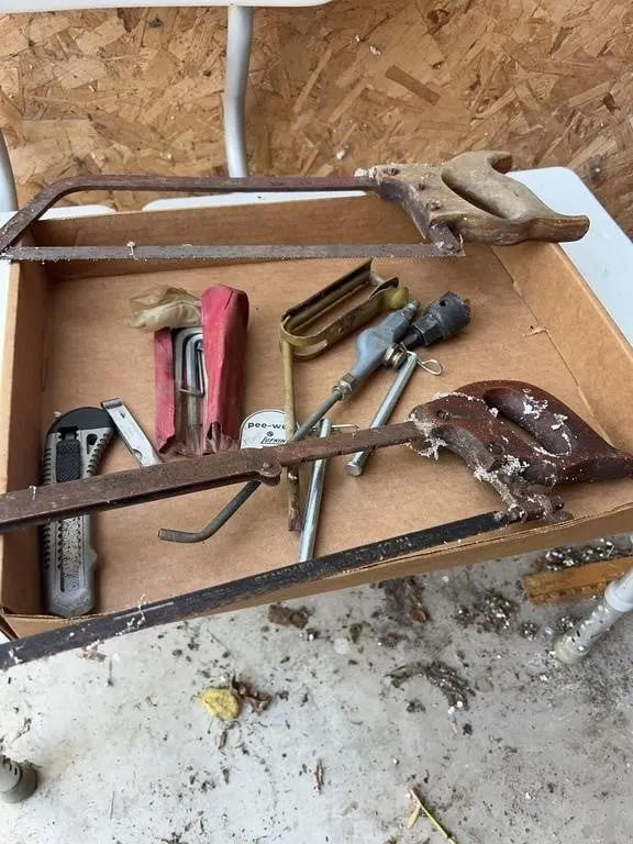 Assorted Hand Tools with Wood Handle Hacksaws and