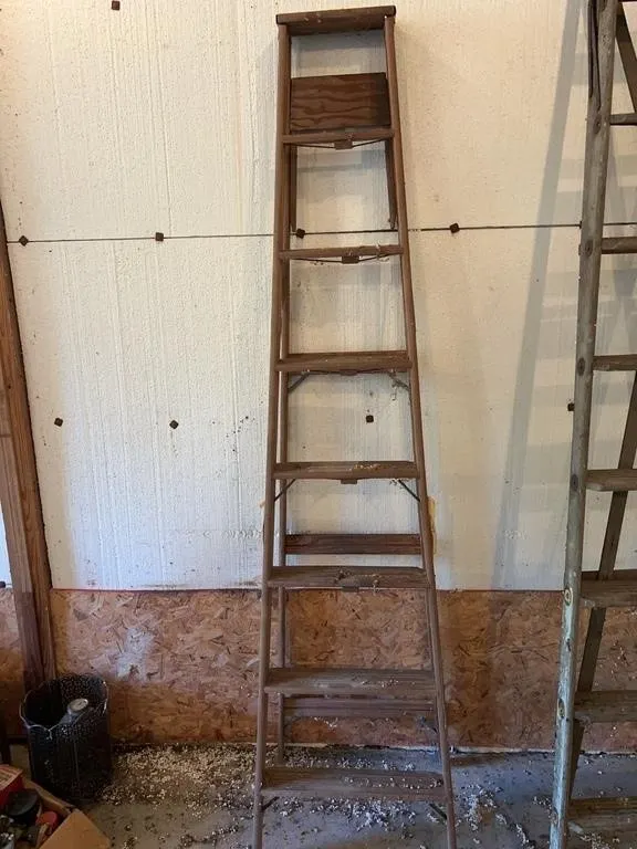 Traditional Tall Wooden Folding Stepladder Worksho