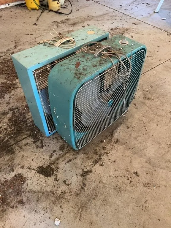Retro Dominion Turquoise Metal Box Fan Pair