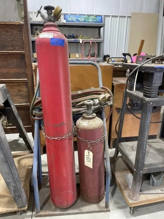 Oxygen/Acetylene Gas Bottles w/Torch on Dolly