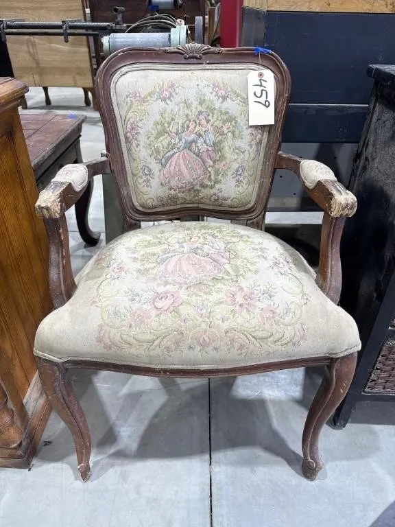 Wood & Cloth Upholstered Side Chair - As Is