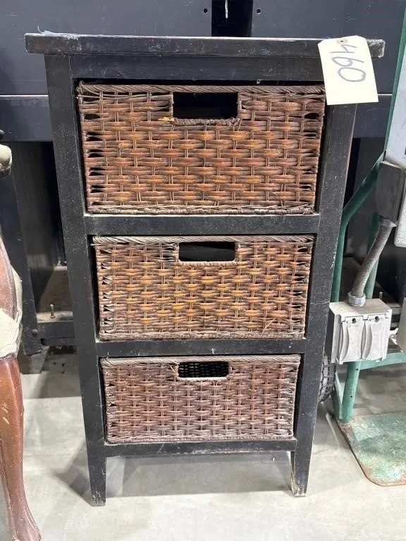 3-Drawer Wood/Wicker Cabinet 19"L x 15"W x 34"H
