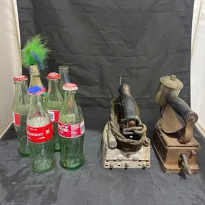 8 Pcs - 2 Vintage Irons - 6 Coca Cola Bottles