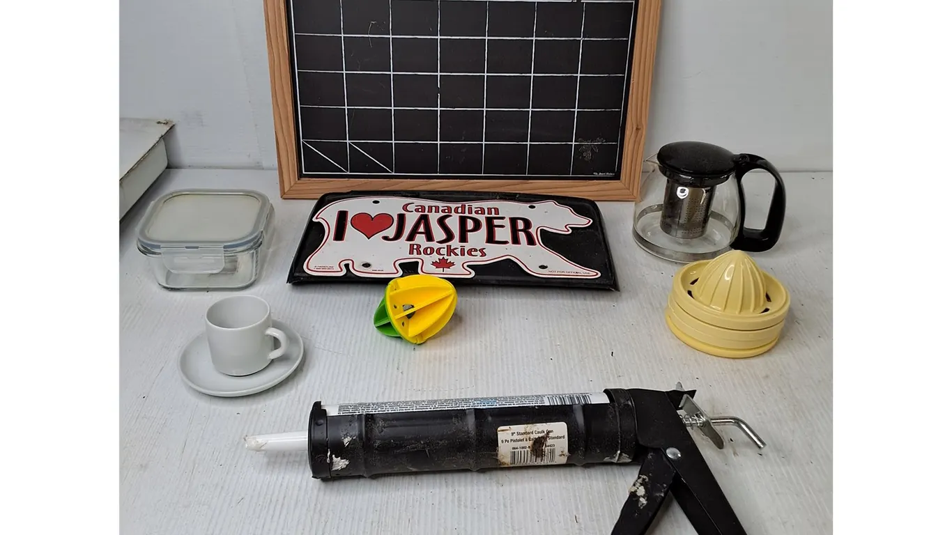 Caulking Gun, Glass Dish With Lid, Calendar, Misc