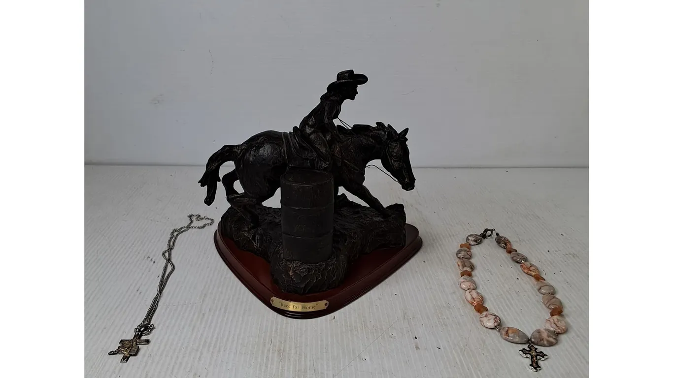 Barrel Racing Sculpture, (2) Necklaces