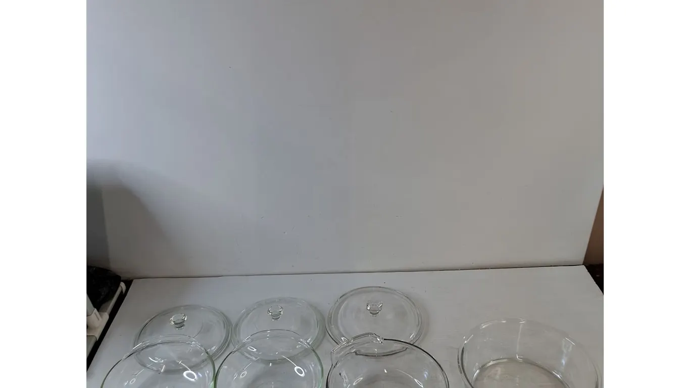 (3) Clear Pyrex Casserole Dishes with (2) Lids, (1) Anchor Ovenware Dish with Lid