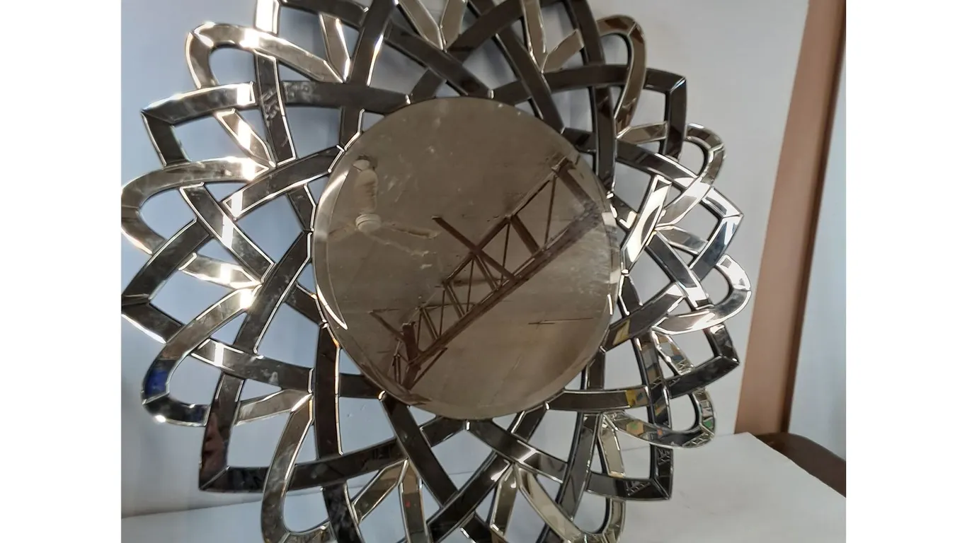 *Large Round Decorative Mirror and Frame With Two Cracks As-Is No Shipping