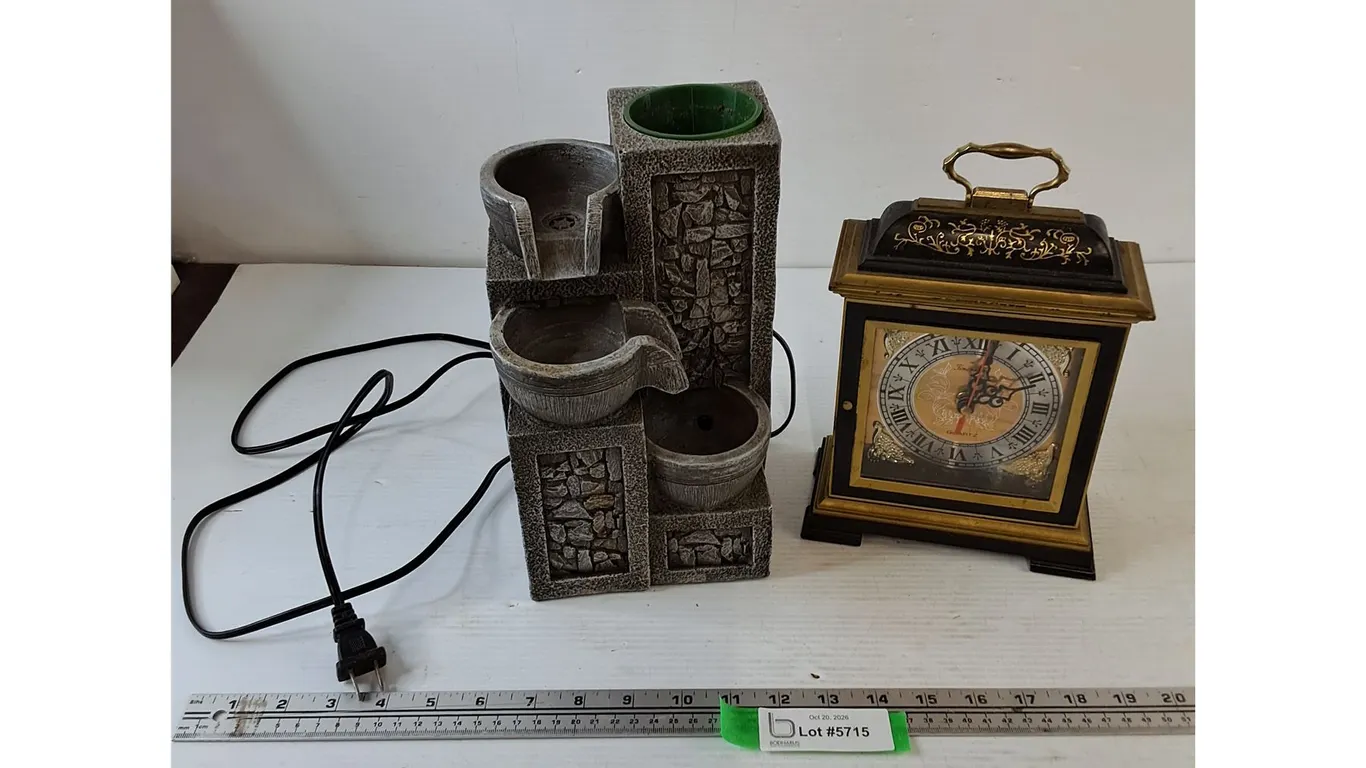 Decorative Water Fountain Powers On and Standing Clock As-Is