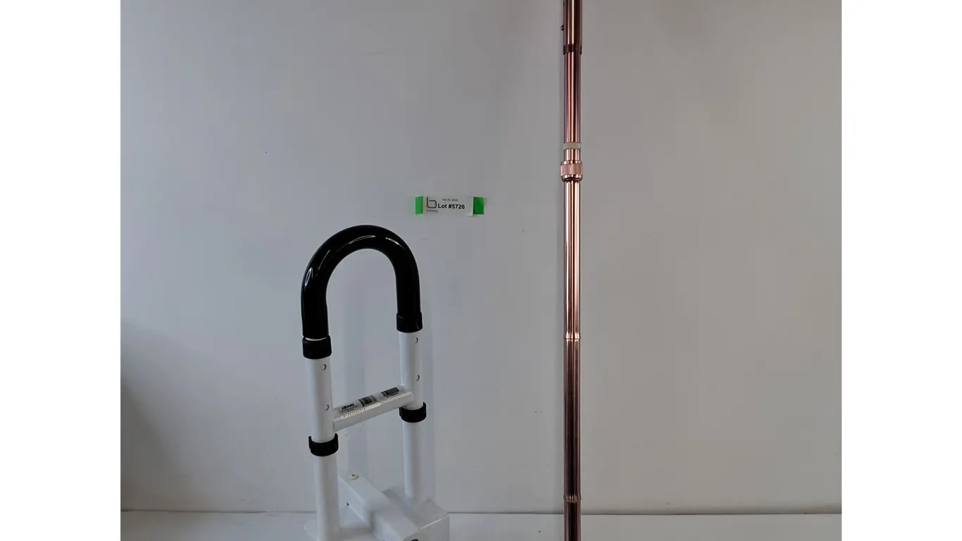 Drive Medical Adjustable Height Bathtub Grab Bar Safety Rail and Collapsible Metal Cane