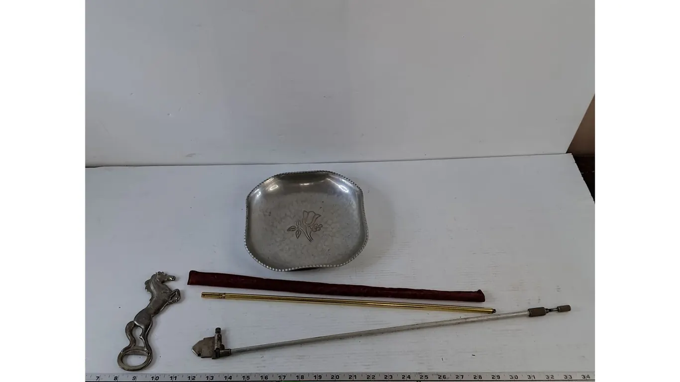 BW Metal Ashtray, Horse Bottle Opener, (2) Fireplace Lighters (1) With Cover Sleeve