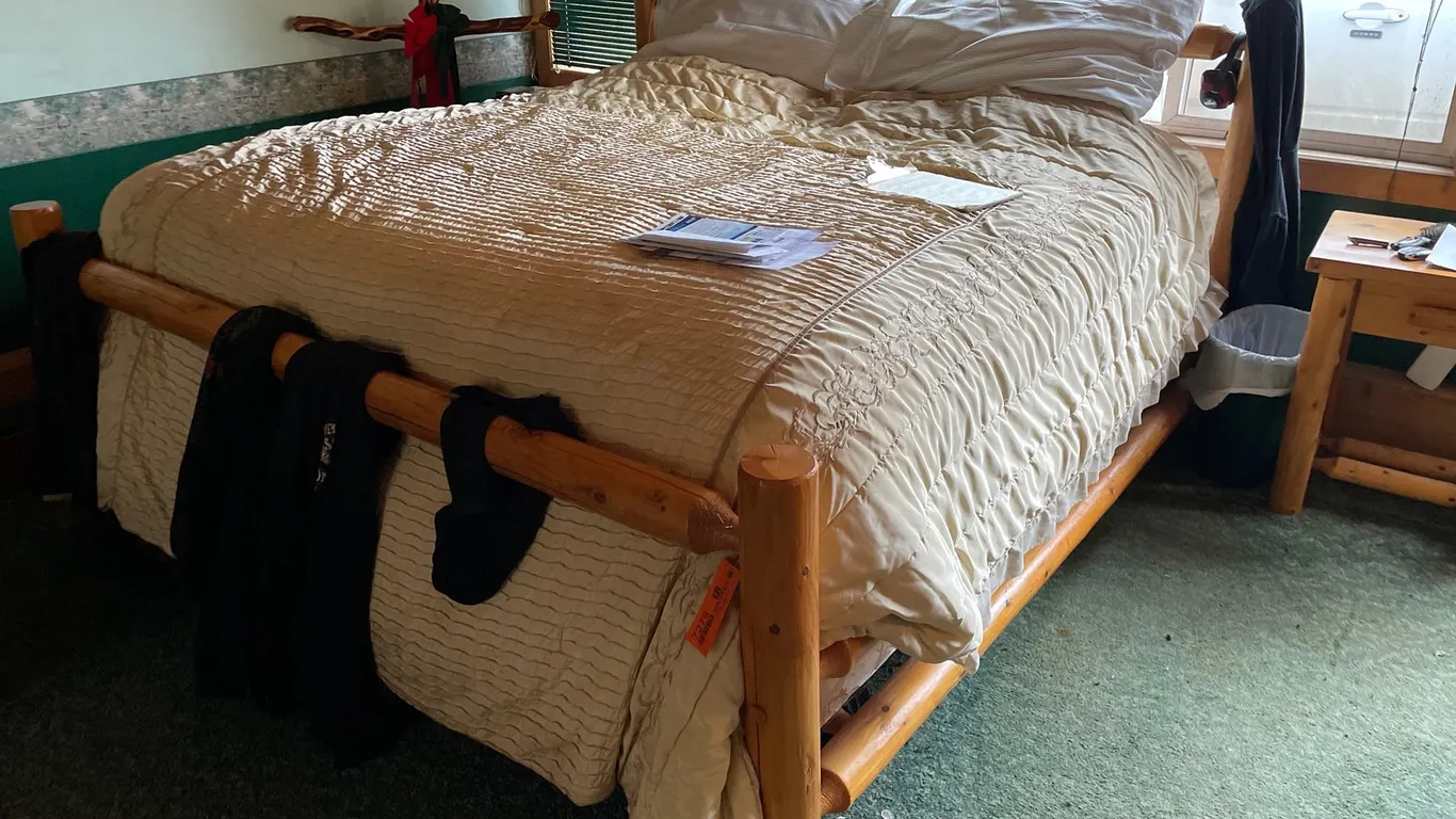 Rustic Oak Log Bed Frame and (2) Side Tables