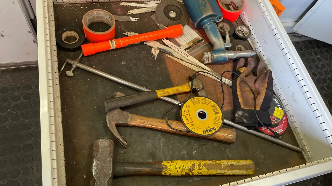 Pneumatic Rivet Gun, Hammers, Grinding Discs, and Shop Supplies