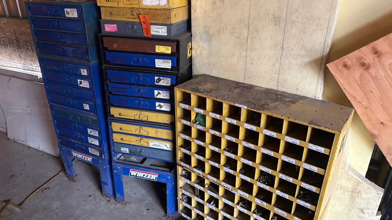(3) Hardware Storage Drawer Racks and Compartment Bin