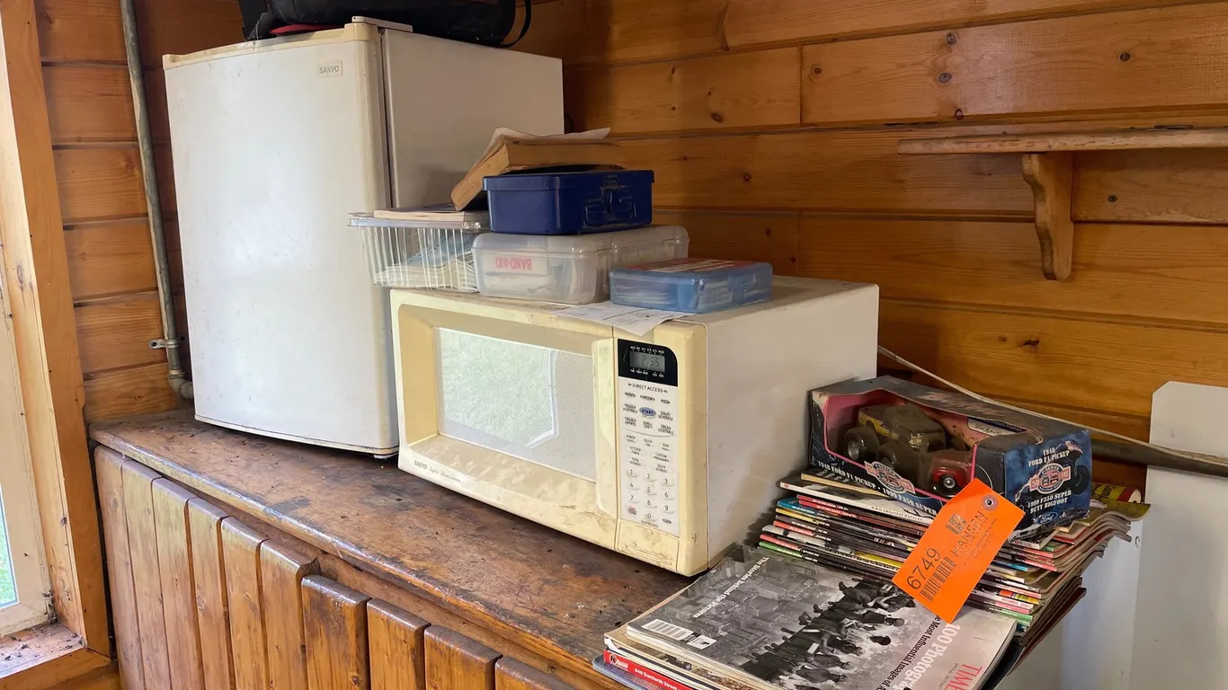 Compact Refrigerator, Microwave Oven, Wood Cabinet, Model Trucks, Cooler Bag, and More