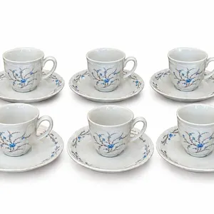 La Rose Des Sables Limoges Fine Porcelain Cups and Saucers Set of 6 Blue Floral