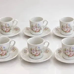La Rose Des Sables Limoges French Porcelain Cup & Saucer Set, Floral, Set Of 6